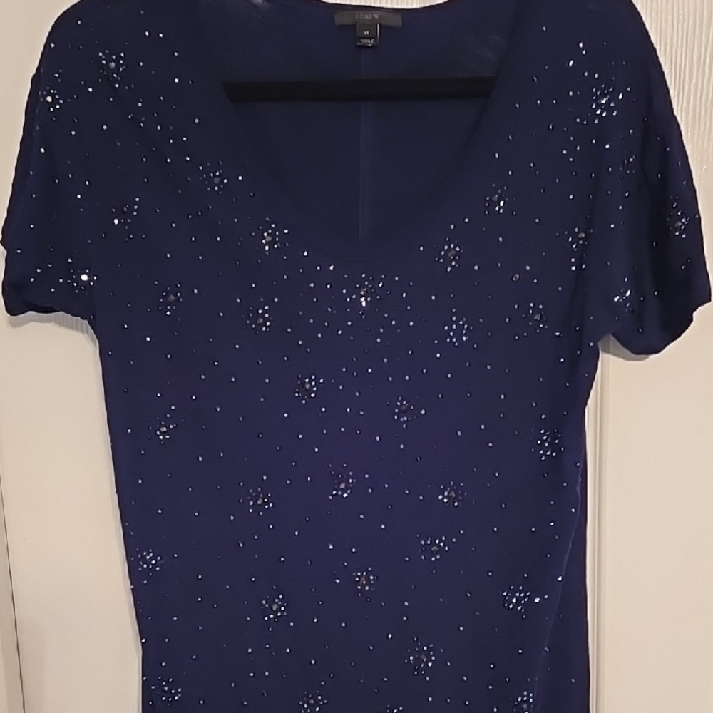 J. Crew Navy Short Sleeve Tee with Sparkle Accents